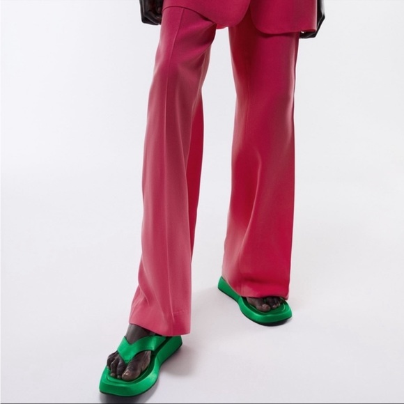 Zara Satin Effect Green Chunky ankle wrap thong sandals. STUNNING 💚 Size 8 - Picture 5 of 15